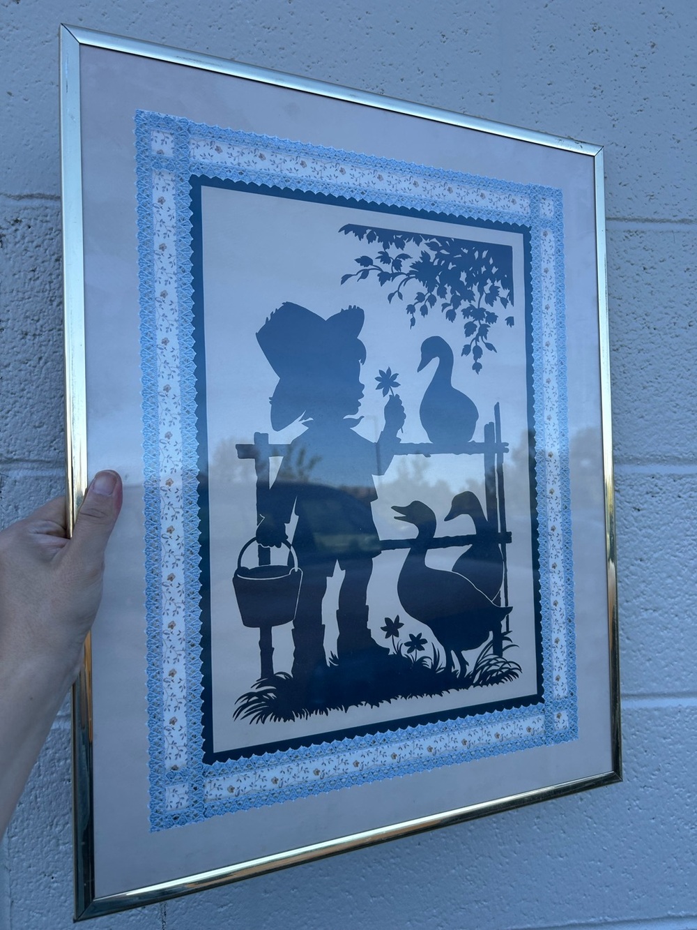 Vintage Blue Silhouette Farmgirl Wall Art Print - Framed Home Wall Decor cottage